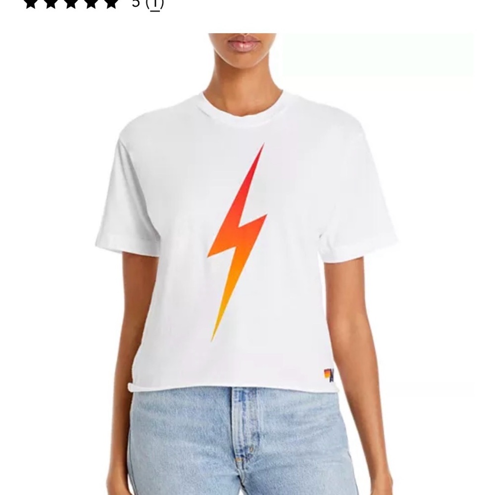 Aviator Nation White Tee with Red and Orange Lightning Bolt